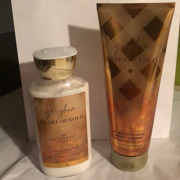 NWT Bath & Body Works Gingham Heart of Gold Body Lotion & Body Cream. 8 ounces